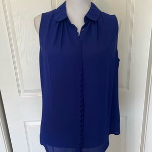 Worthington Sleeveless Blue Blouse with Peter Pan Collar